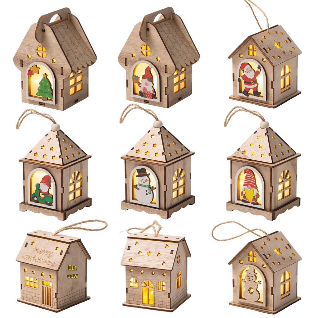 Christmas Luminous Wooden Cabin Ornament - Small House Tree Decoration