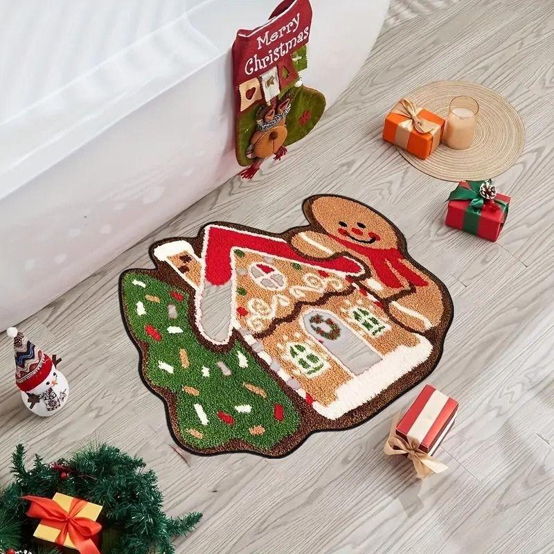 JOY Wreath Reindeer Bath Mat Christmas Bathroom Rug Non Slip Absorbent Floor Mat For Shower Tub Bedroom Xmas Home Decor