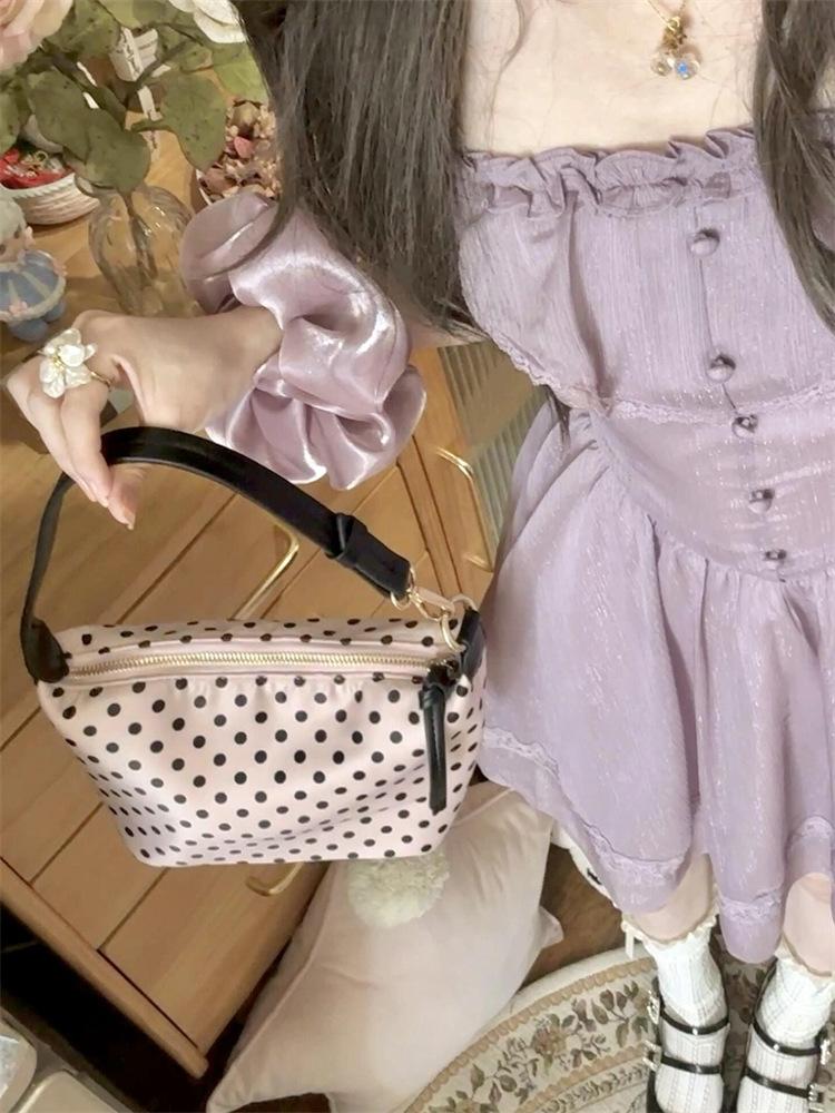 

Винтажная сумка-тоут в горошек женская в милом стиле для девушки, на плечо, нишевая, универсальная, для通勤, подмышечная розовый