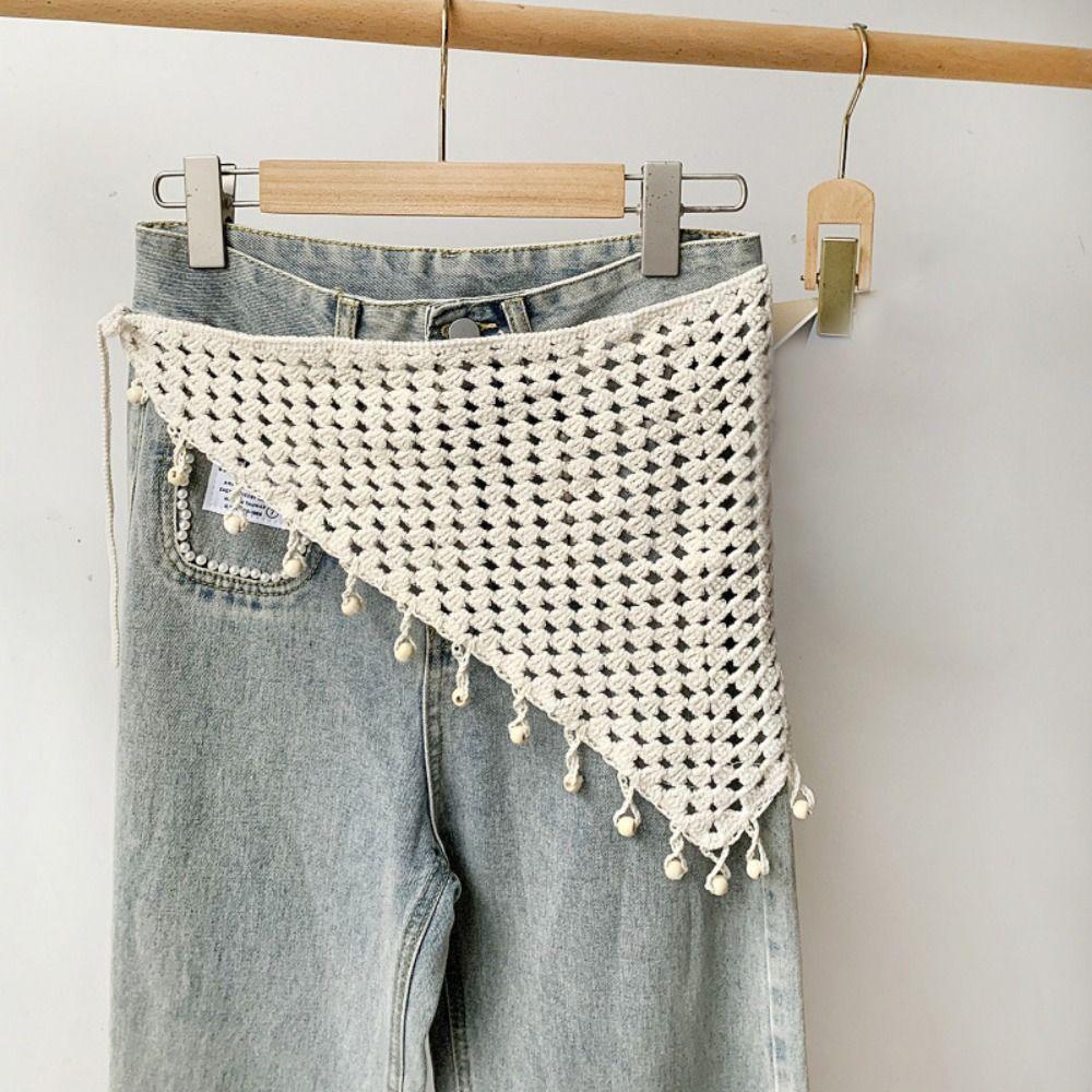Handwoven Fringe Waistband Hollow-Out Trim Butt Curtain Jeans New Waist Hip Wrap  Fashion Accessory