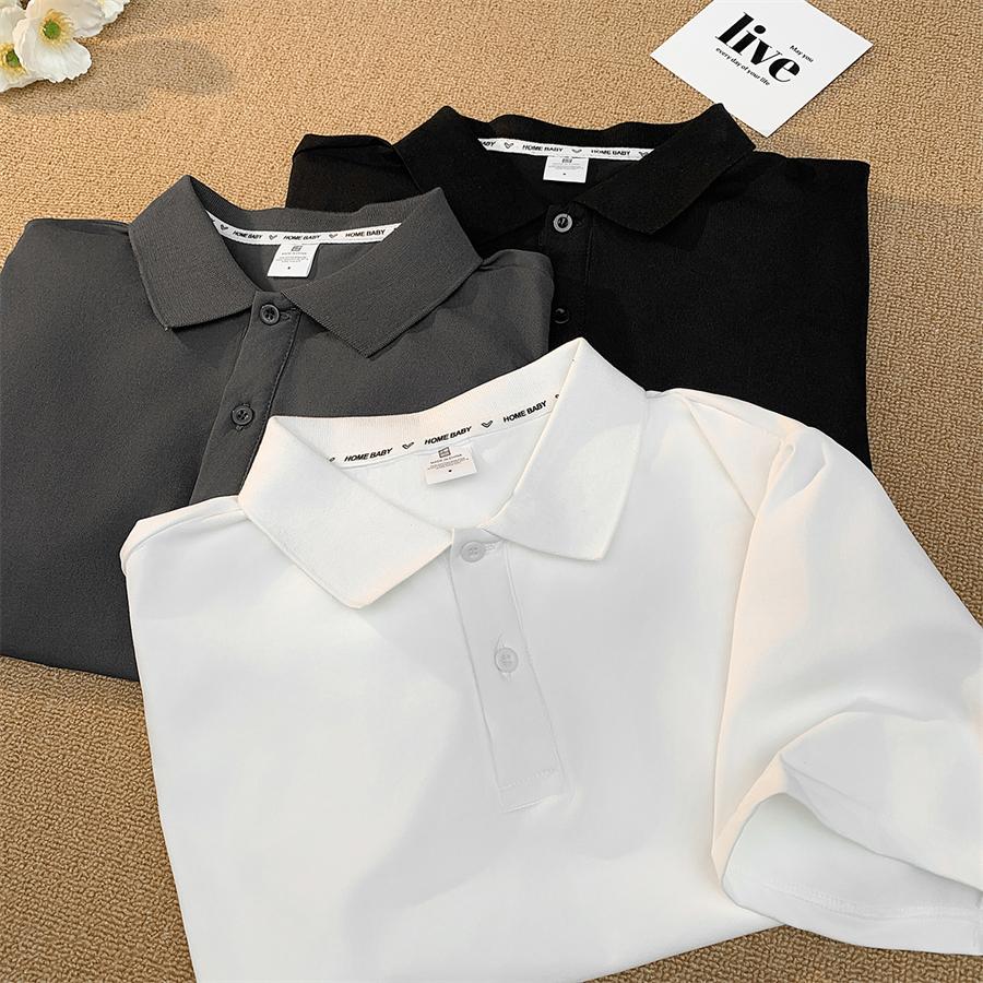 Minimalist Solid Color Turn-down Collar Short Sleeve Polo Shirt for Men Business Summer Casual Ins Versatile Commuter Half Sleeve T-shirt Top