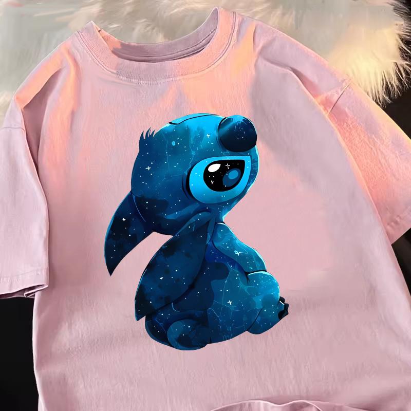 Funny 100 Cotton Stitch Love Graphic Print TShirt for Women Casual Short Sleeve Tee Cartoon Design