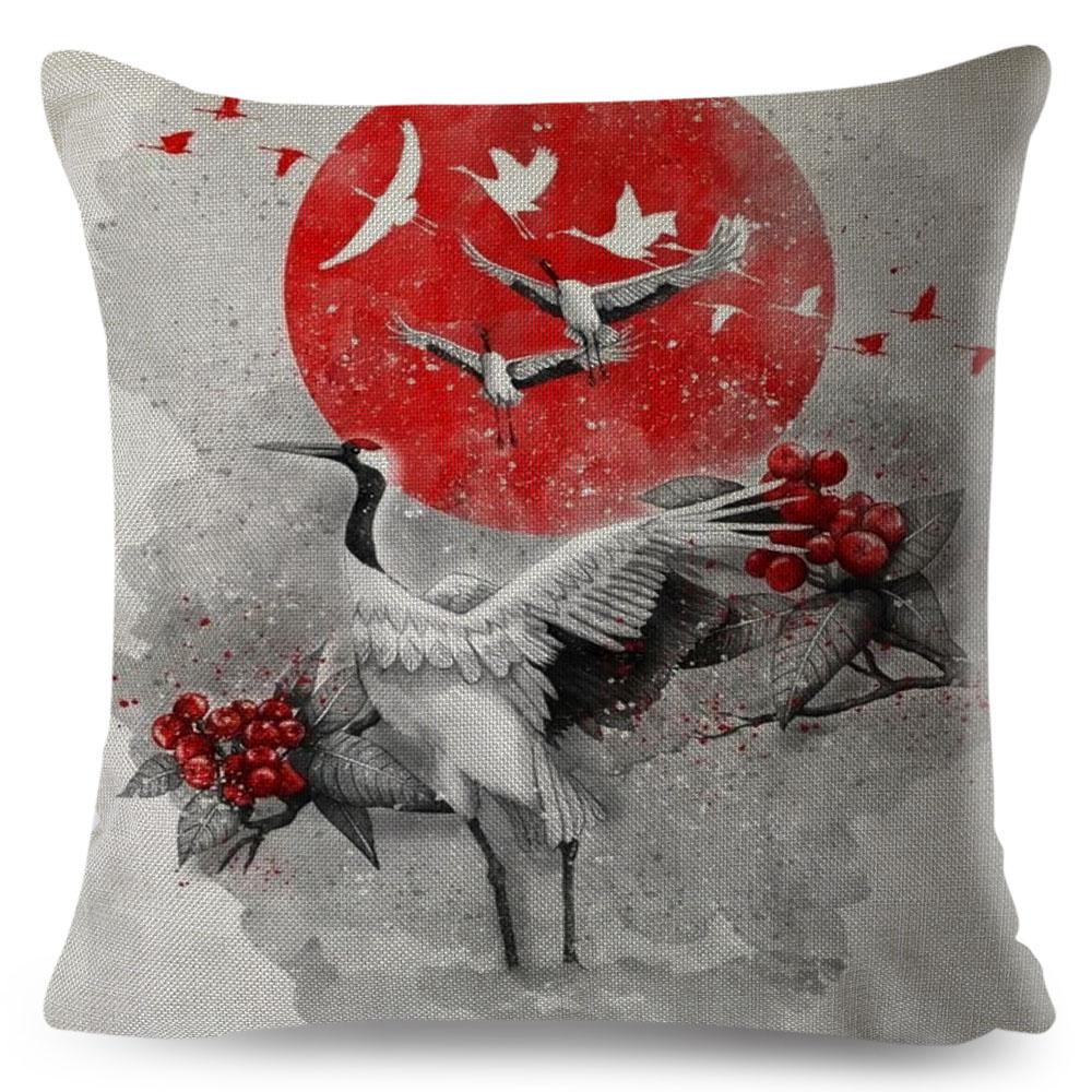 Japanese Style Ink Cushion Cover for Sofa Home Car Decor Beautiful Scenery Cat Girl Pillowcase Polyester Pillow Case 45x45cm