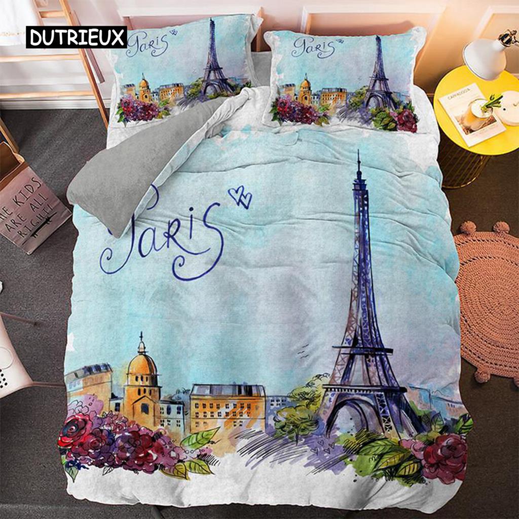 

Комплект постельного белья с рисунком Эйфелевой башни из микрофибры с рисунком Парижа и всемирно известной архитектуры «Я люблю Париж» для девочек и женщин EU single(135x200cm)