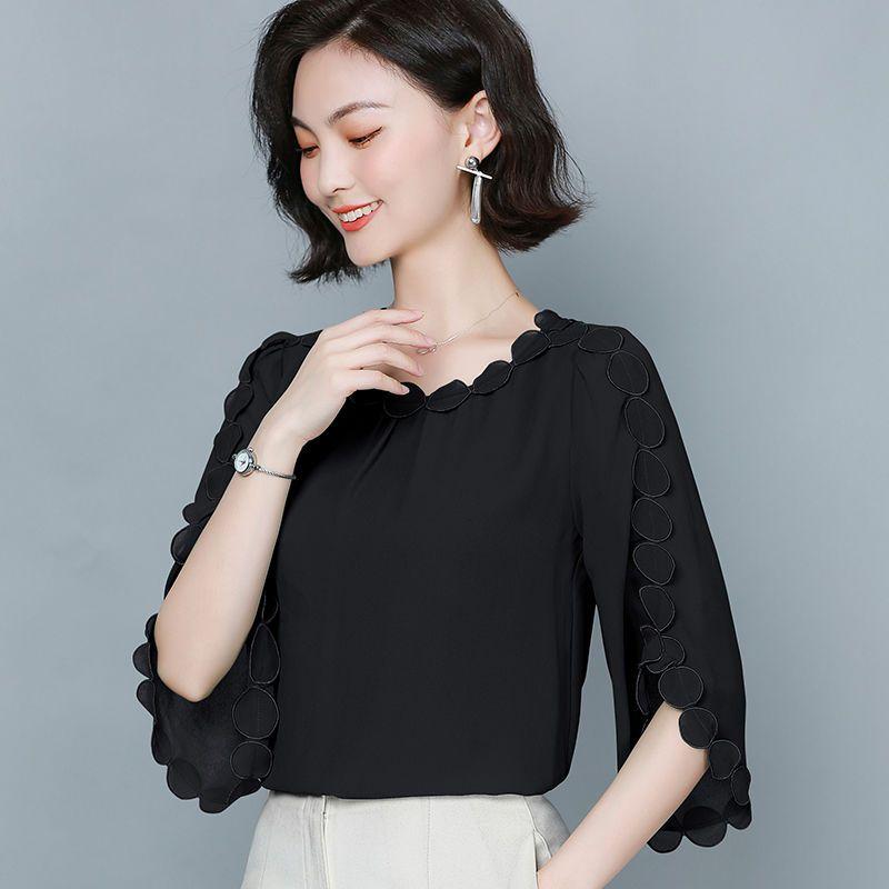 WTEMPO Brand Summer Women's Large Size Loose Short-sleeved Chiffon Shirt Fashion Casual Peplum Solid Colour T-shirt with Design Niche Tops