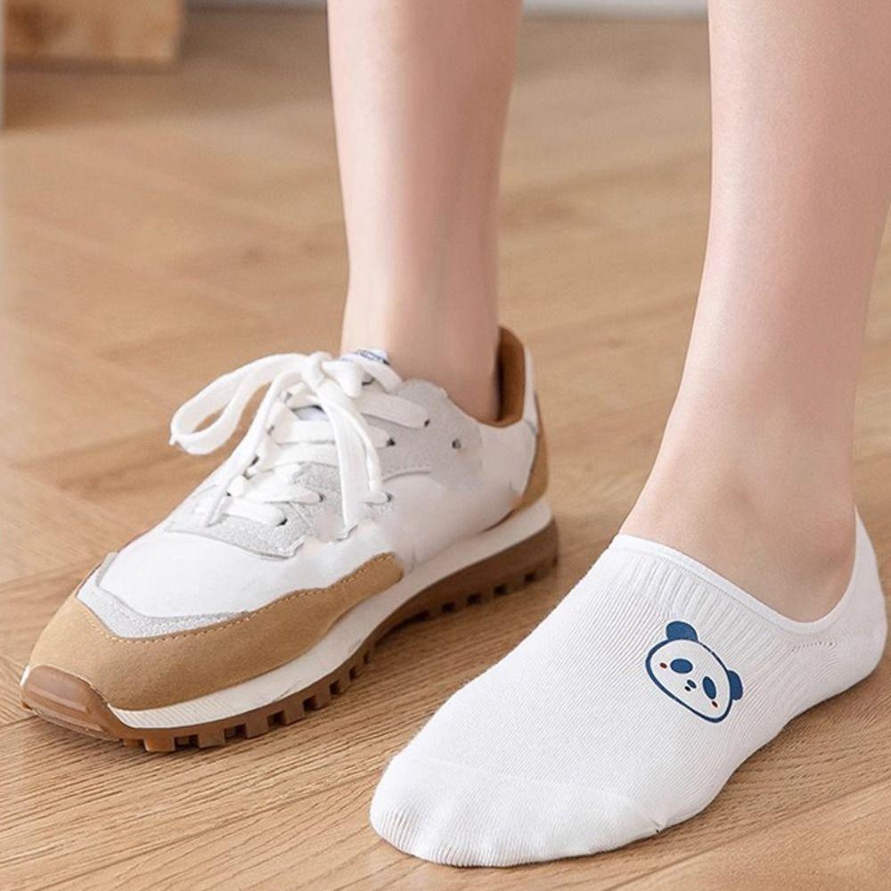 10Pairs Thin Women Invisible Socks Sweet Bear White Socks Breathable Cute Boat Socks  Streetwear