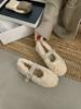 Beautiful cute fluffy shoes women's 2025 new bow flat bottom thickened Mary Jane velvet warm lamb wool single shoes