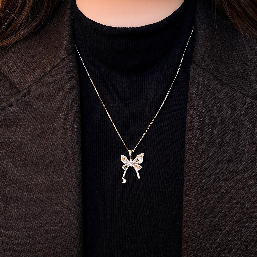 Korean Zircon Butterfly Pendant Necklace: Elegant and Versatile Accessory for Women