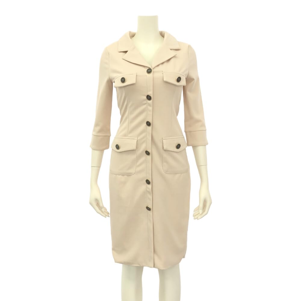 GRAXIA Beige Midi Perfect for Hostess and Features Elastic and Size L Women's Dress, Hostesses, Clubs, Lounges, Three-Quarter Sleeves, Waistline,