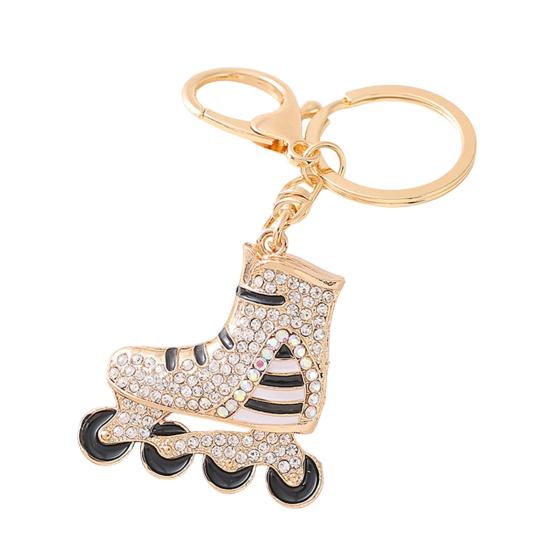 Rhinestone Striped Roller Skates Keychain Alloy Key Ring Backpack Schoolbag Hanging Decoration Bag Charm Purse Pendant