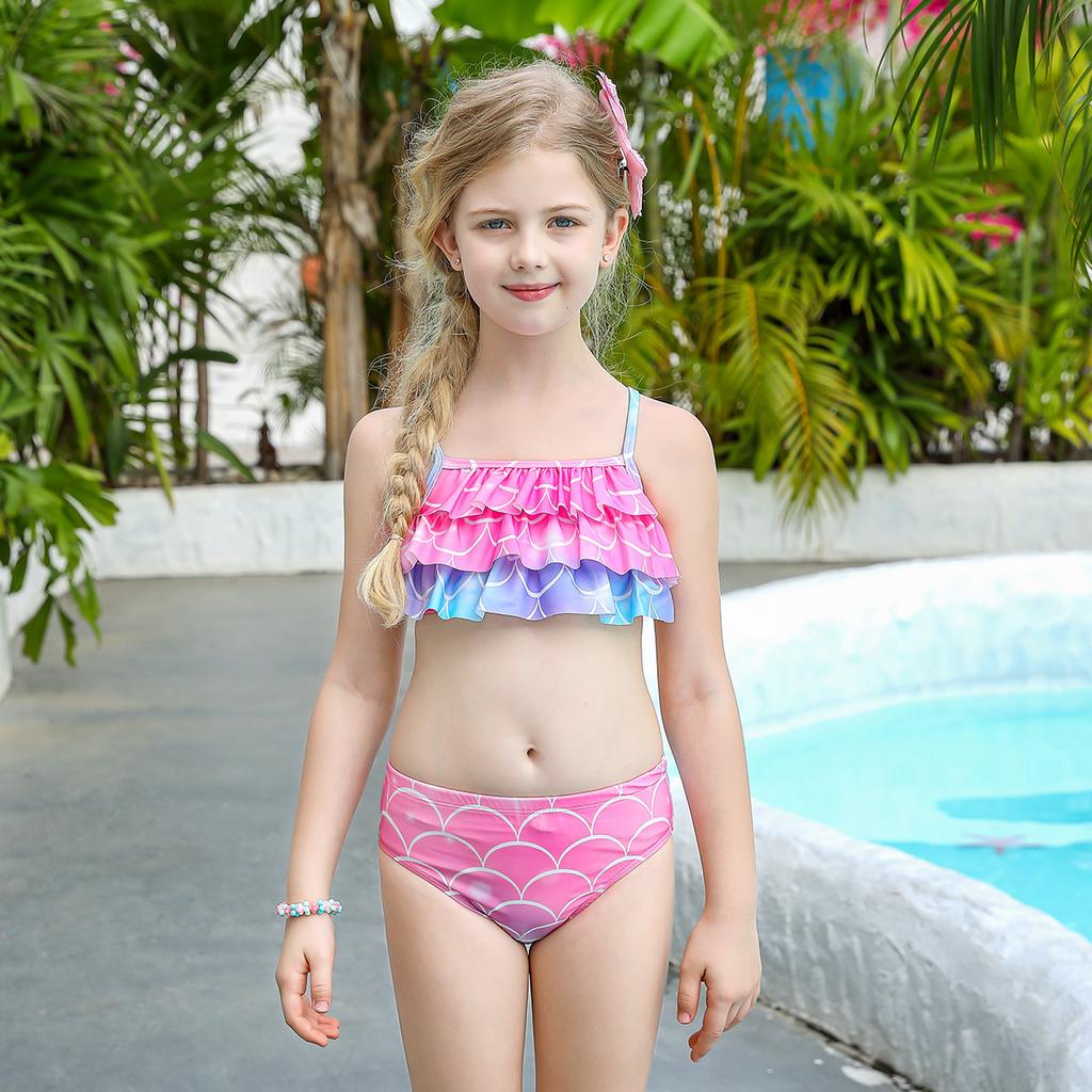 Ghnatygren Summer Children's Mermaid Swimsuit Girls Rainbow Mermaid Tail Three-piece Hot Spring Suit