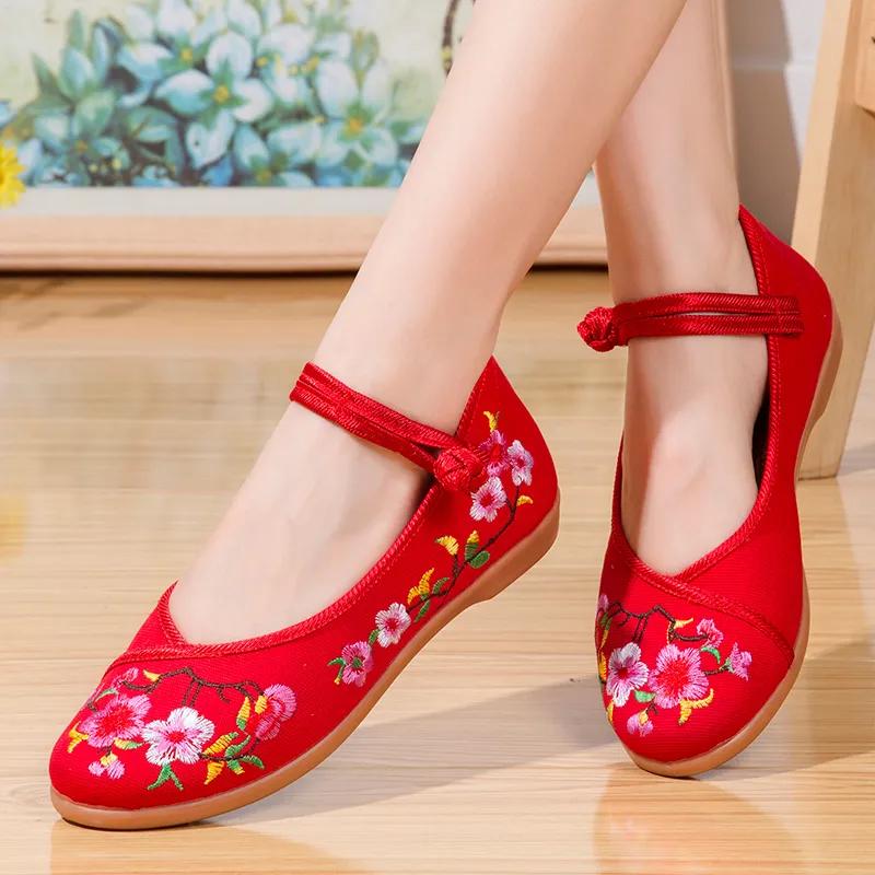 women cute sweet round toe black floral high quality canvas embroidery flat shoes lady classic black dance shoes ab667