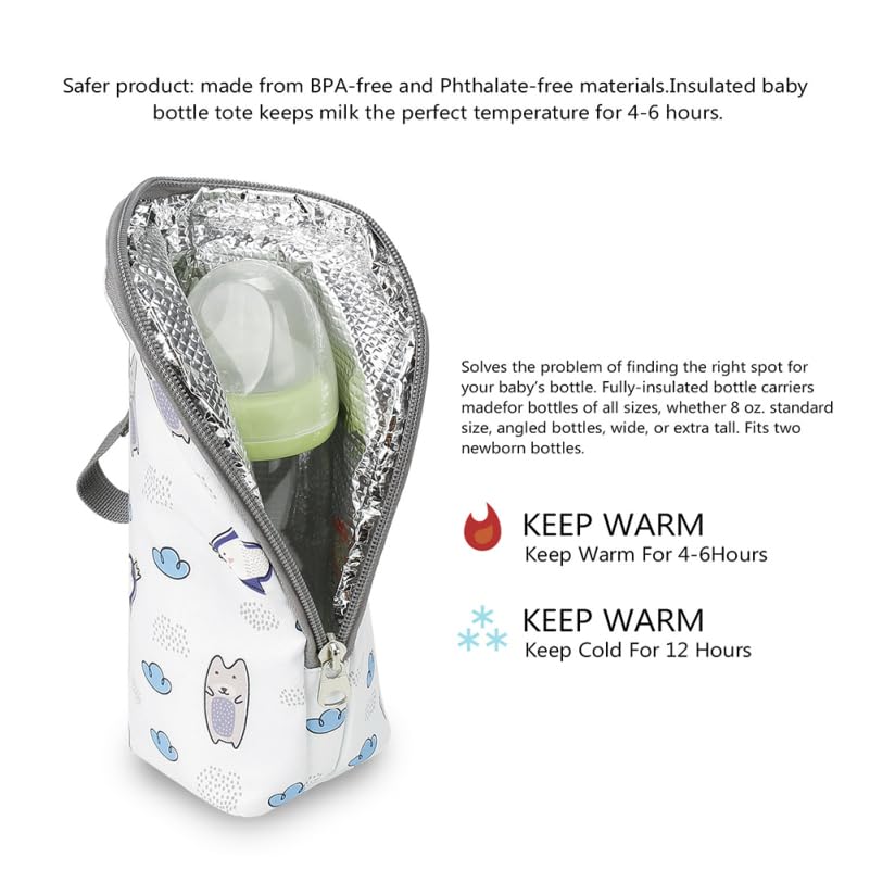 ibasenice Baby Bottle Pouch, 1 Bottle, with Rope, Cute Penguin Design, Lightweight, Easy to Carry, Keeps Milk Bottles Cool and Warm, Milk Bottle Bag,