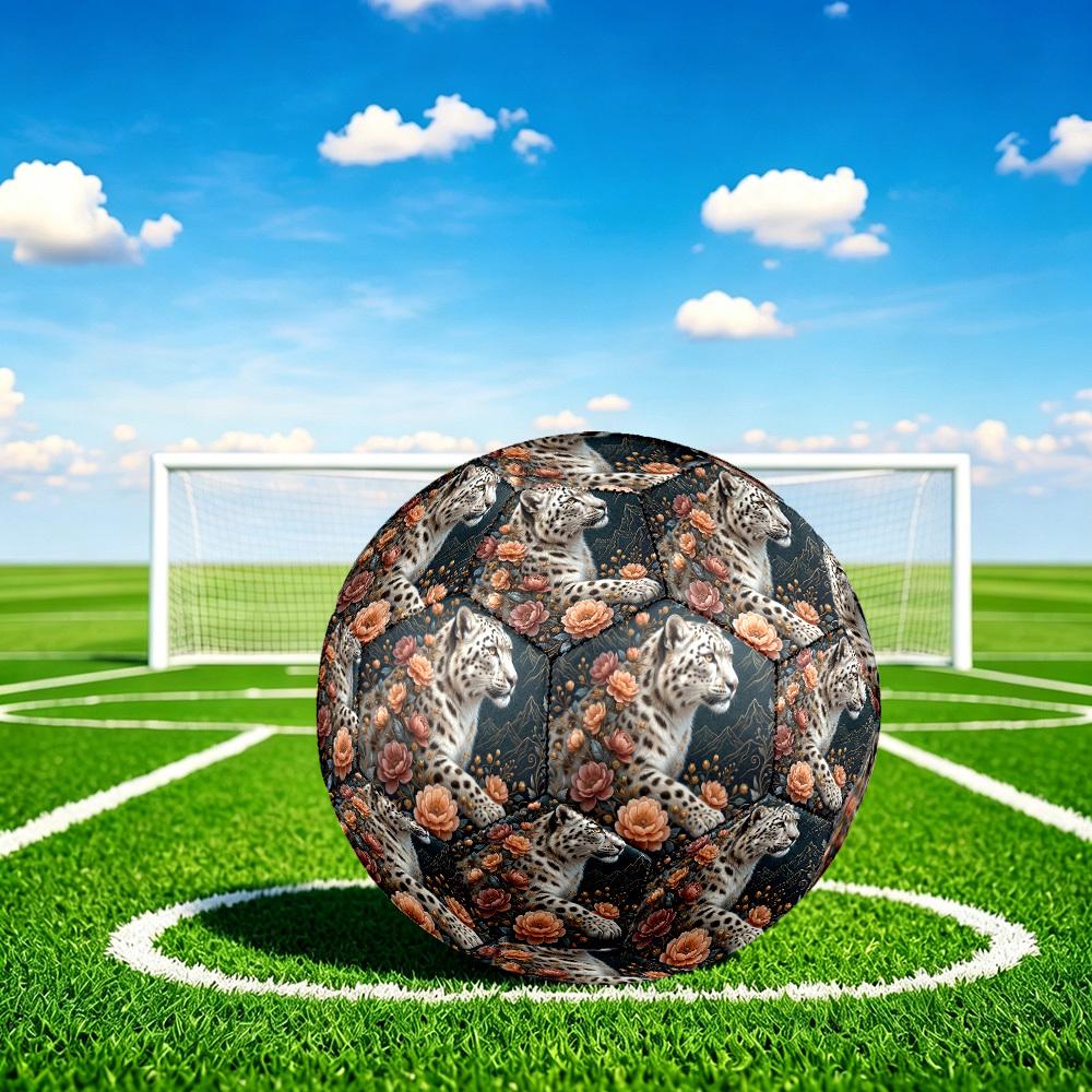1pc Leopard Flowers Theme Soccer Ball Football, Size 5, Lightweight PVC, Outdoor Training Soccer Ball,Sports Gift t61427