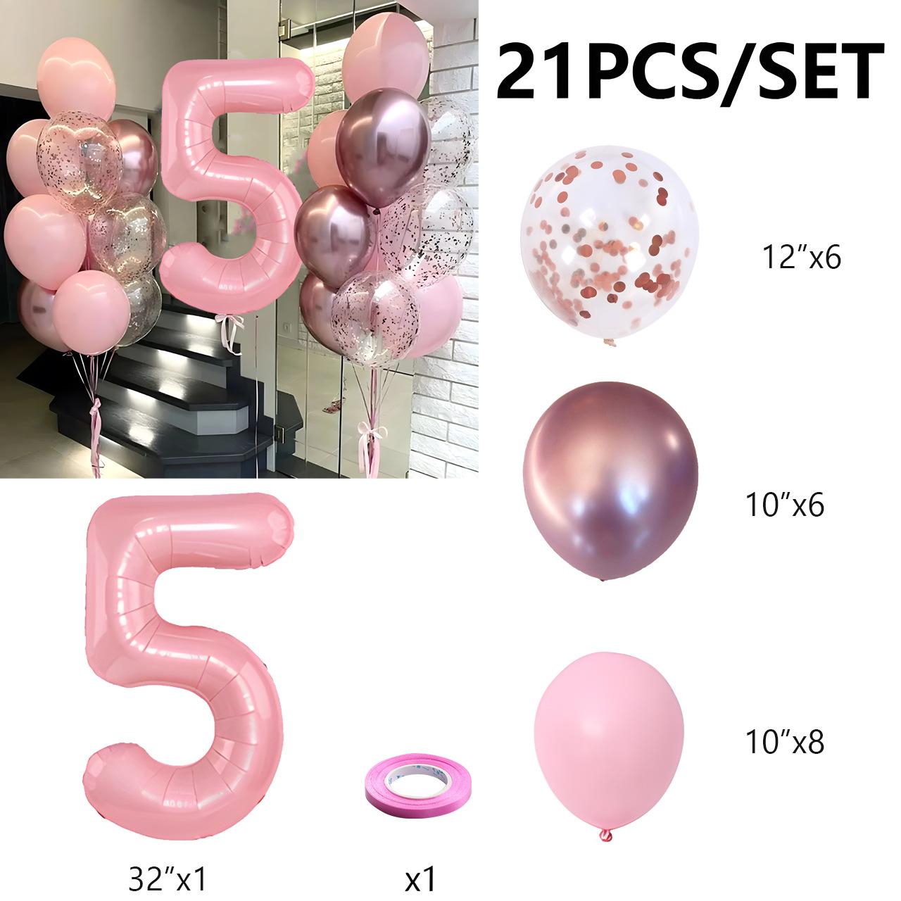 

21pcs Pink 32inch Number Foil Balloons Gifts Happy Birthday Party Decor Baby Shower 5