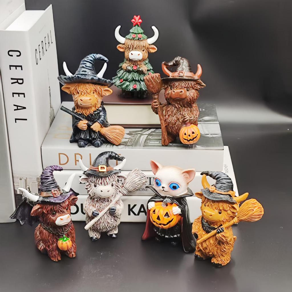 Highland Kuh Resin Ornament - Niedliche Halloween & Weihnachten Heimdeko Geschenk