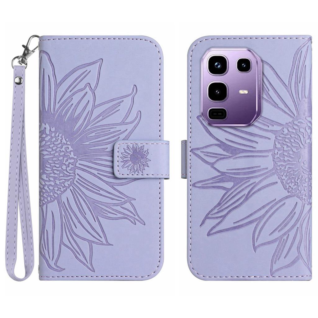 For Infinix Note 50s 5G Case Sunflower Imprint Leather Wallet Phone Cover with Wrist Strap