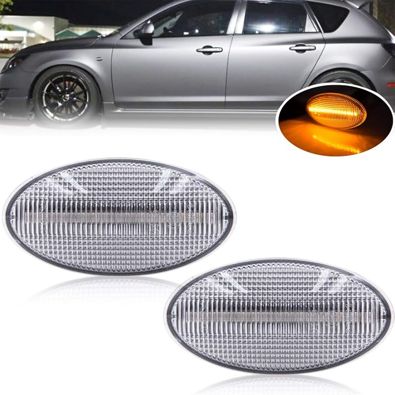 Smoked Lens Amber LED Side Marker Lamps for 2011-2013 M-azda 2, 2004-2011 M-azda 3, 2006-2010 M-azda 5, 2000-2006 M-azda MPV LED Turn Singal Lights Clear Lens