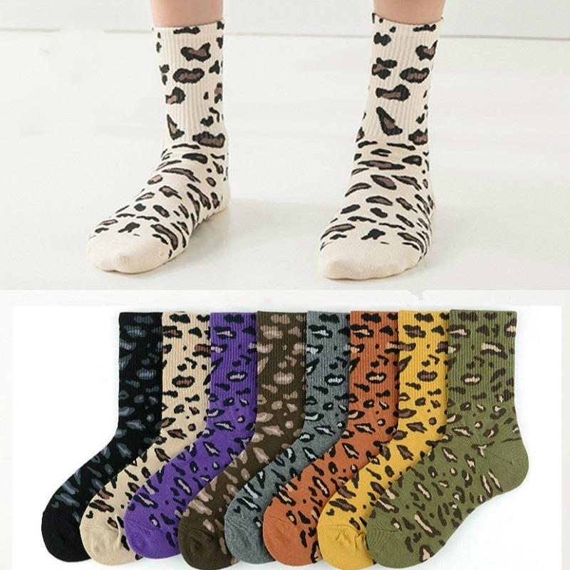 1Pair Men and Women Middle Tube Couple Socks Personality Leopard Print Cotton  Hip Hop European  American Trendy