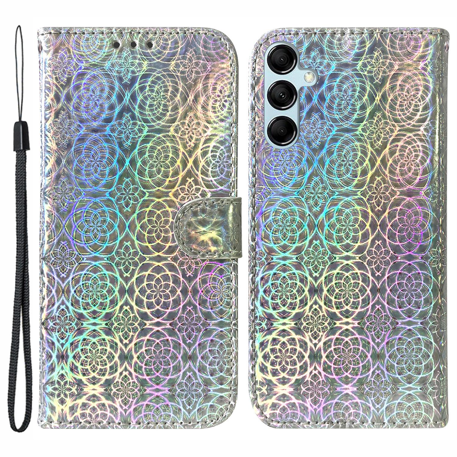

For Samsung Galaxy A15 4G Case PU Leather Dazzling Flower Pattern Phone Cover Grey