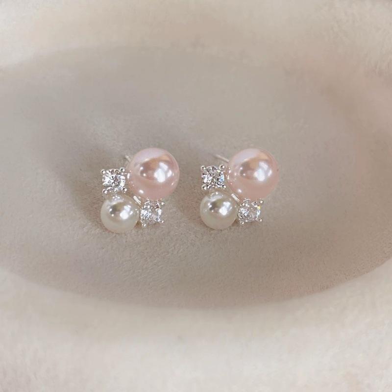 French Elegant Pink Pearl Zirconia Earrings - 2025 Mosquito Coil Style Luxury Ear Clips for Women