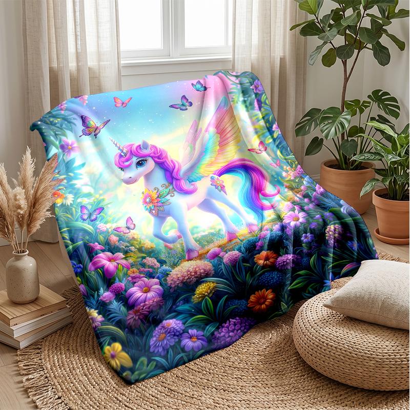 Rainbow Winged Unicorn Theme blanket Lightweight Warm Flannel Blanket Decorative Throw Blanket for Home Decoration