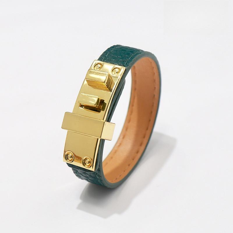 Trendy Punk Lychee Grain Single Loop Leather Belt Buckle Alloy Pu Bracelet Hot Selling Bangle