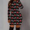 2025 Herbst und Winter Neu 3D Liebesmuster Druck und Färbung Damenmode Langärmeliges Rundhals Hüftbetontes Kleid Valentinstag Limited