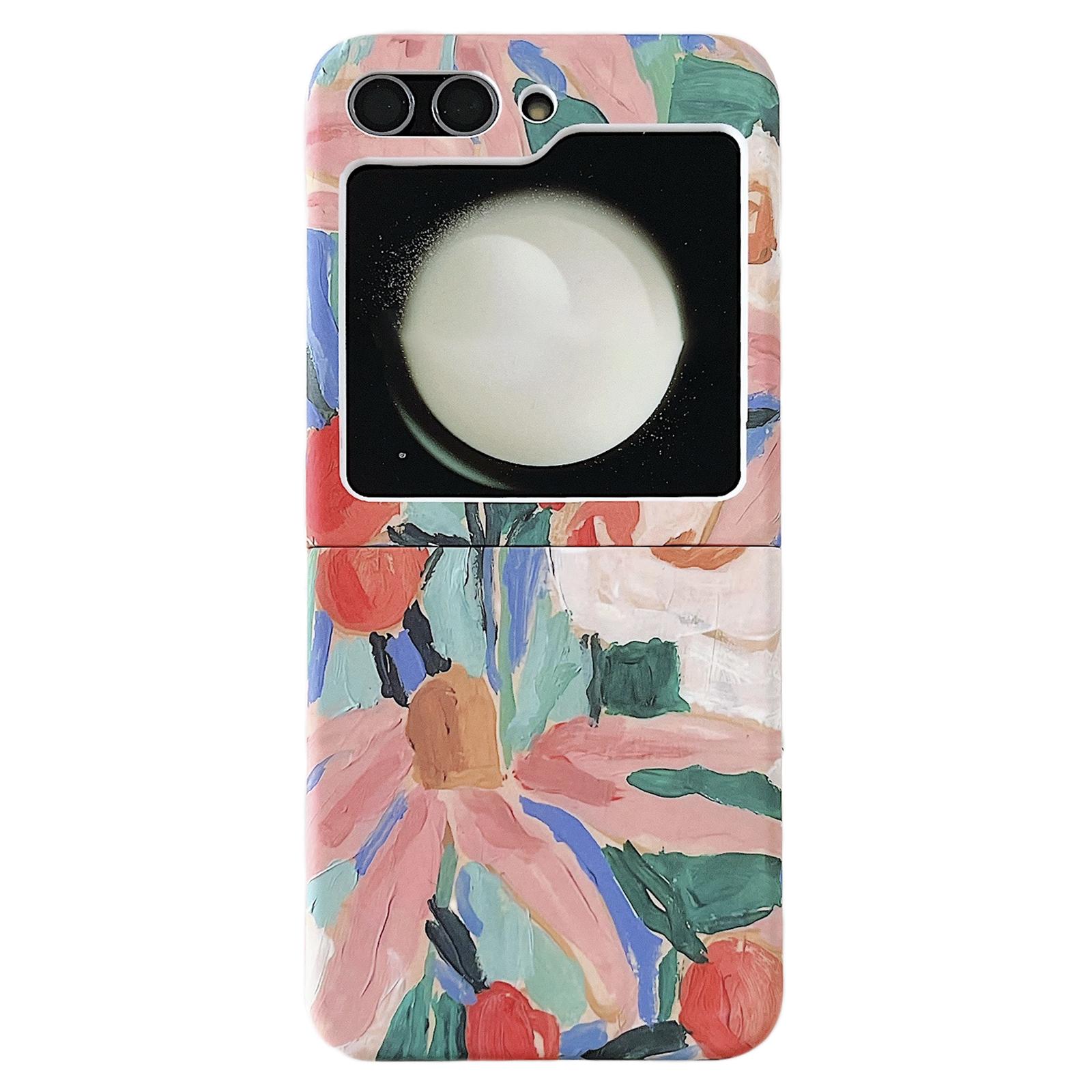 

For Samsung Galaxy Z Flip5 5G PC Shell Watercolor Oil-Painted Flowers Pattern Water Transfer Printing Phone Cover A