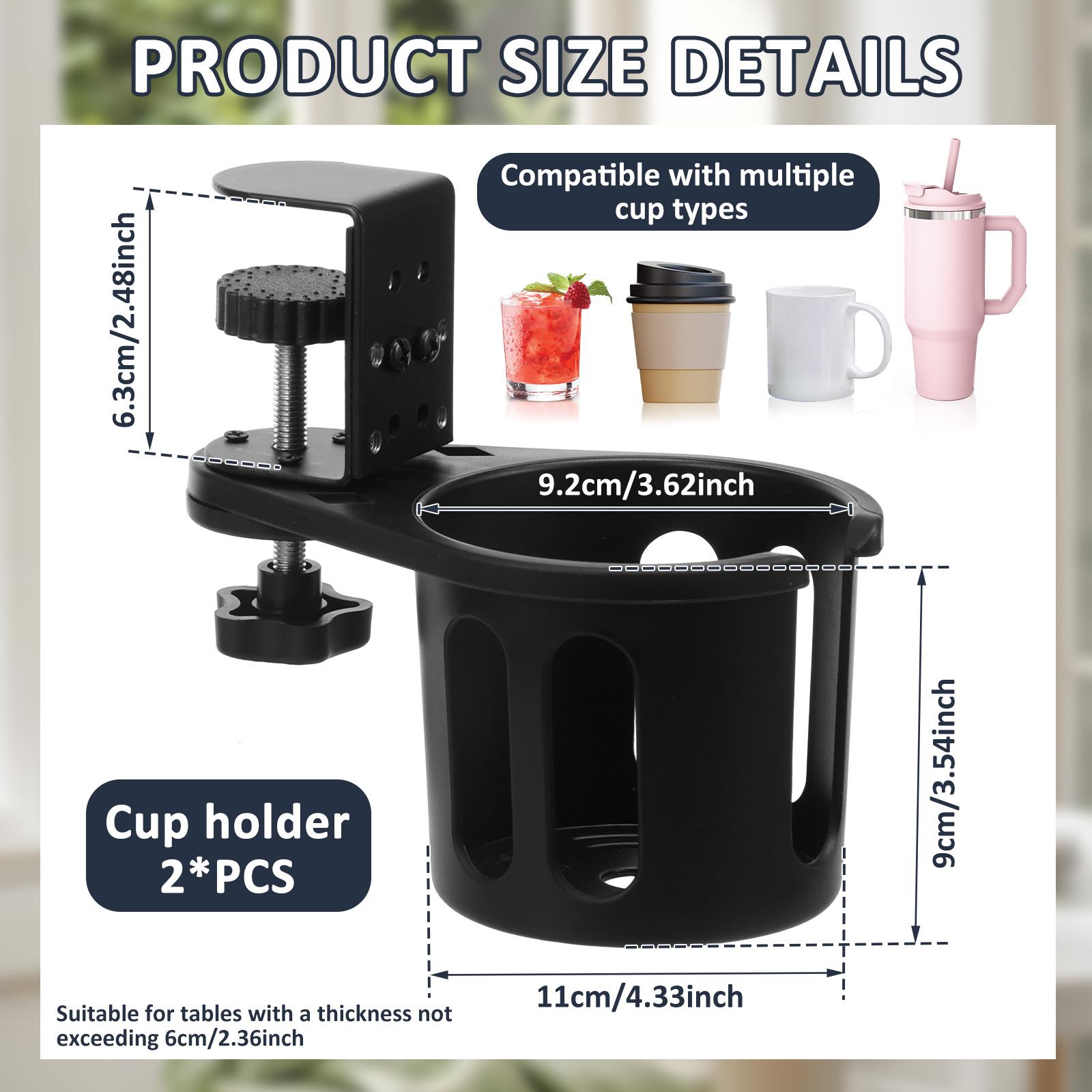

2Pcs Desk Cup Holder Clamp Adjustable 360 Degree Rotating Cup Holder Anti Spill Table Edge Clamp for Coffee Mugs Water Bottles
