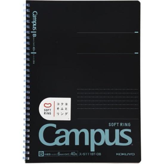 KOKUYO Campus Soft Ring Dotted 40 Black Color Notebook, Semi-B5, Ruled, Sheets, (Blue) (Product Code S111BT-DB)