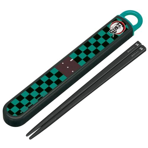 Skater Children's Antibacterial Slide and Chopstick Case Set, Demon Slayer: Kimetsu No Yaiba (Tanjiro Kamado) Design, Made In Japan (ABS2AMAG-A)