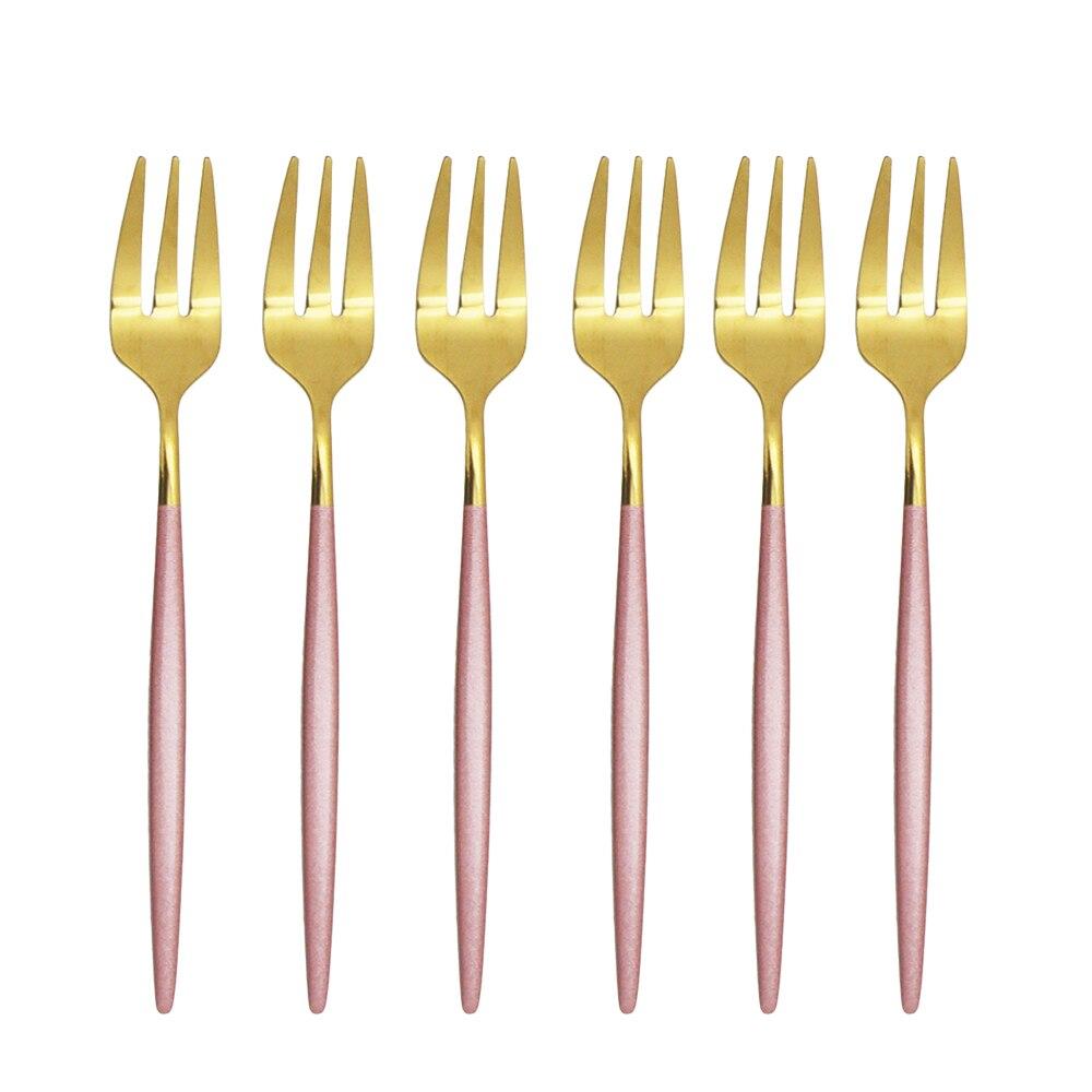6Pcs Fruit Fork Stainless Steel Cake Forks White Gold Colourful Tea Fork Dinnerware Set Hotel Party Restaurant Supplies