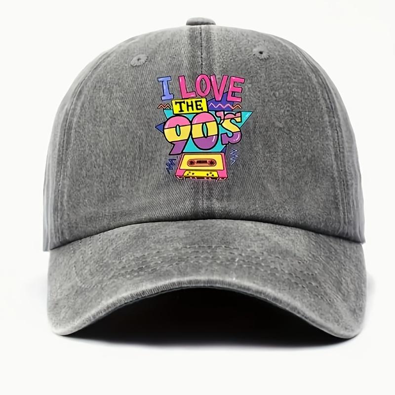 I Love The 90s Cassette Print Baseball Cap Vintage Washed Cotton Adjustable Casual Cap