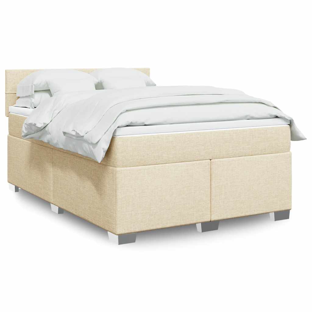 Box Spring Bed with Mattress Cream 140x190 cm Fabric