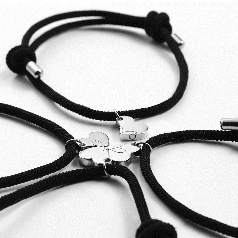 4Pcs/set Adjustable Magnetic Bracelets Women Men Heart Clover Hand Strap Best Friend Bracelet Ropes Jewelry Friendship Rope Gift
