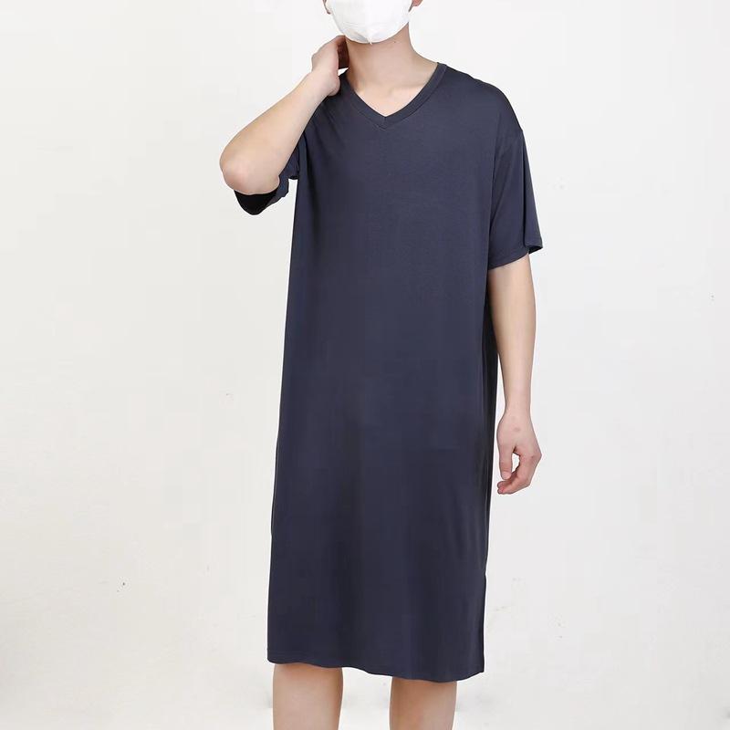 Men Summer Nightgown Modal Pajamas Round Neck Simple Raglan Sleeve T-shirt Dress Casual Loose Large Size Home Wear