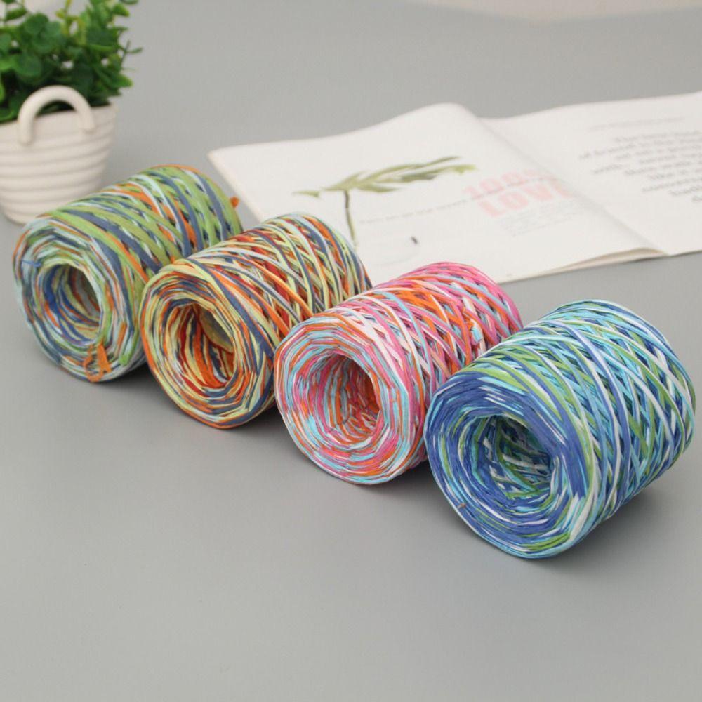 200m/Roll Raffia Paper Rope Multicolor Crochet Yarn High Quality Hand-woven Rope Gift Wrapping