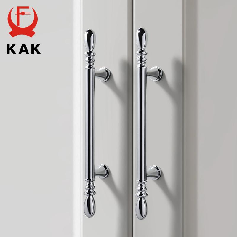 KAK Bright Chrome Kitchen Cabinet Handle Brass Cupboard Door Pulls Silver Dresser Drawer Knobs Furniture Handle Door Hardware