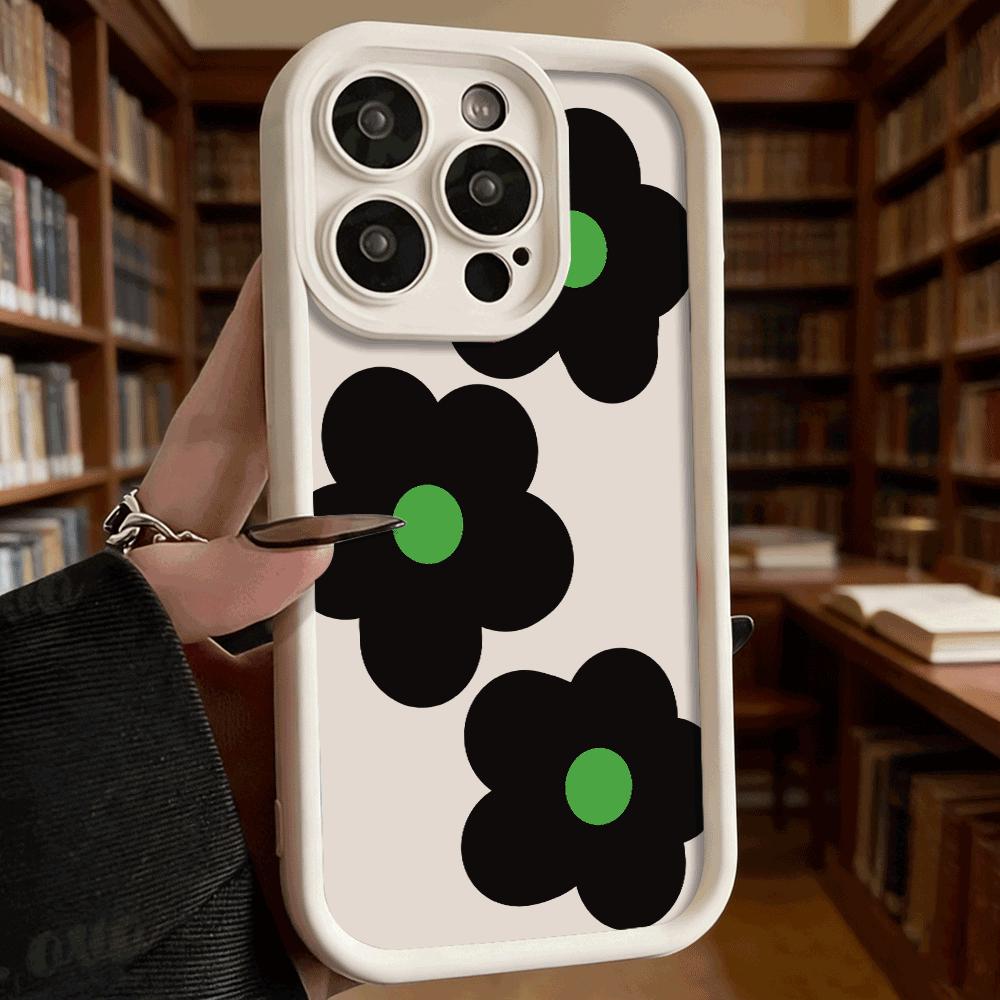 Flowers with Green Center Soft TPU Phone Case for iPhone 17 16 15 14 13 12 11 Pro Max Plus Shockproof Anti-Slip Cover