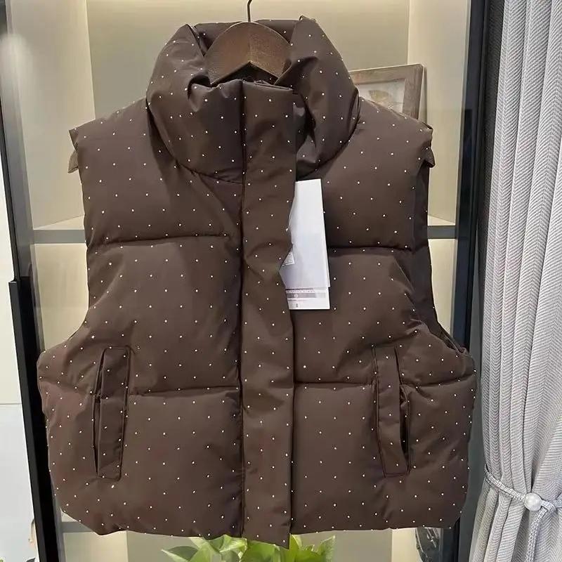 Autumn Winter Short Cotton-Padded Vest Jacket Women Stand Collar Zipper Pocket Thick Warm Vest Coat Female Casual Ladies Top