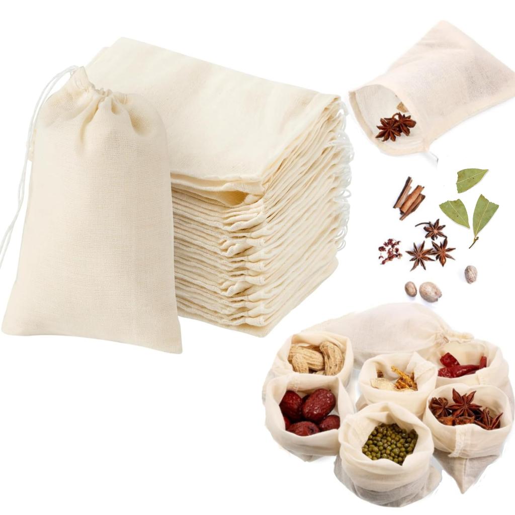 YFFSFDC 50 Disposable Tea Bags, Drawstring Cotton Gauze Bags, Decoction Residue Separation Cotton Filter Bags, Strong Penetration, Natural Coffee