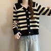 Vintage Striped Lapel Jacket Women's Autumn Large Size Loose and Skinny Knitted Cardigan Women's Sweater