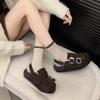 Autumn 2025 New Metal Buckle Big Head Lamb Wool Shoes Baotou Platform Slip-proof Semi-drag
