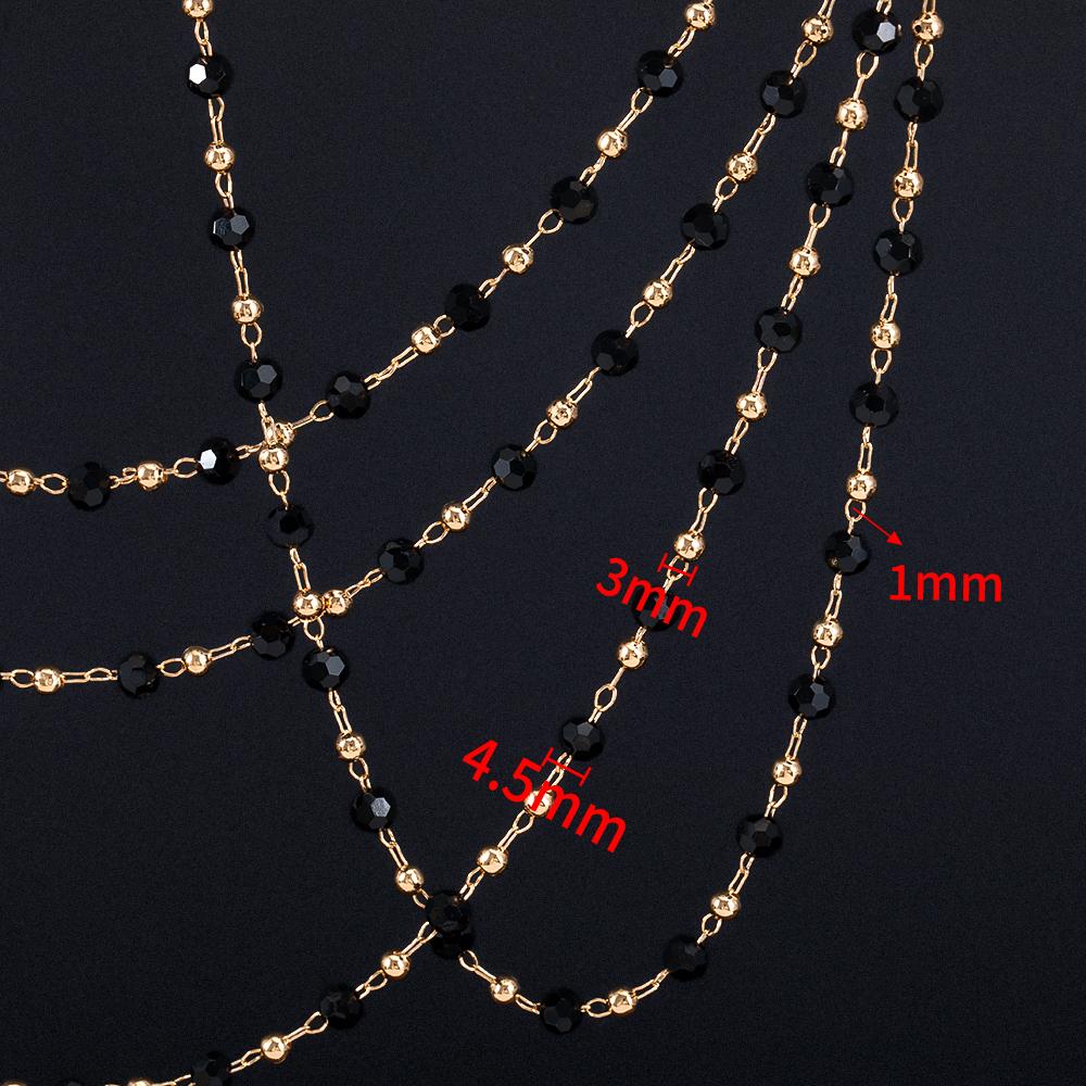1meter 4mm Crystal Black Transparent Beaded Copper Chains Glass Beads Necklace Gold Color Chain for DIY Jewelry Making Component