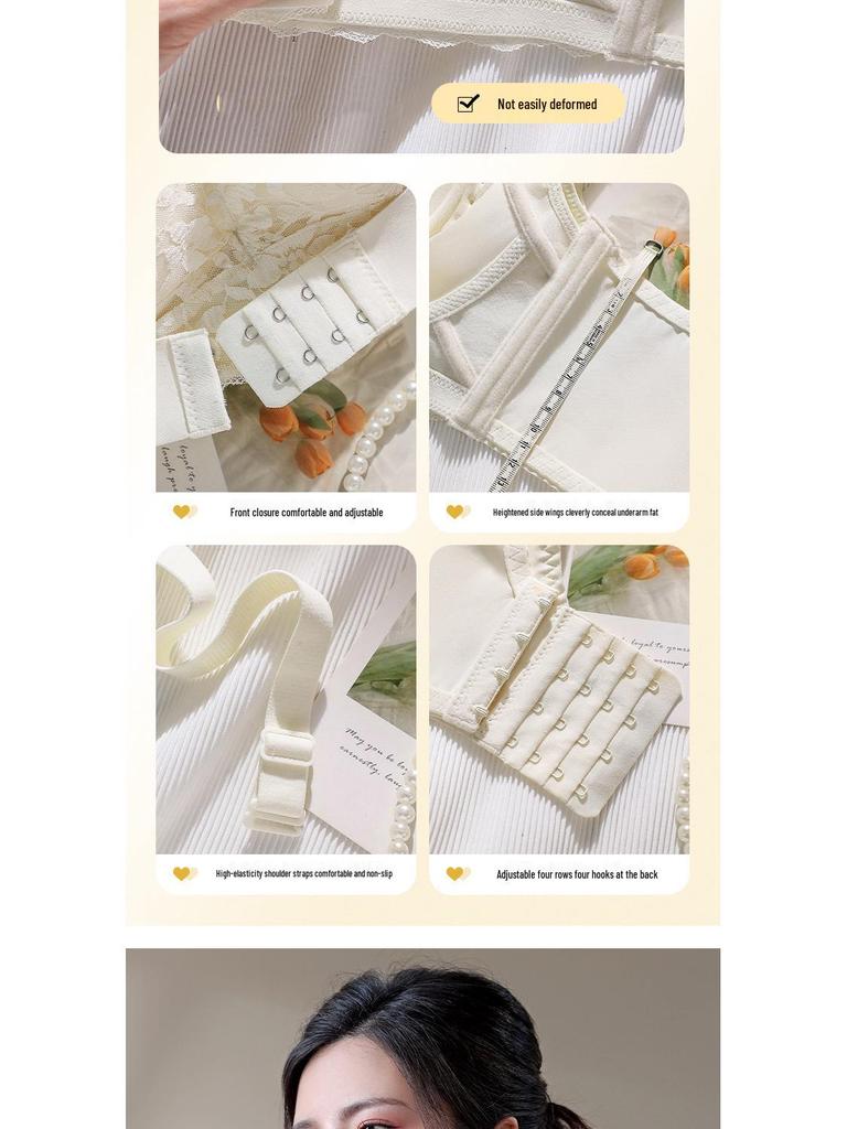 Women's Front Buckle Push-Up Lace Bra with Side Support, Anti-Sagging for Small Chest