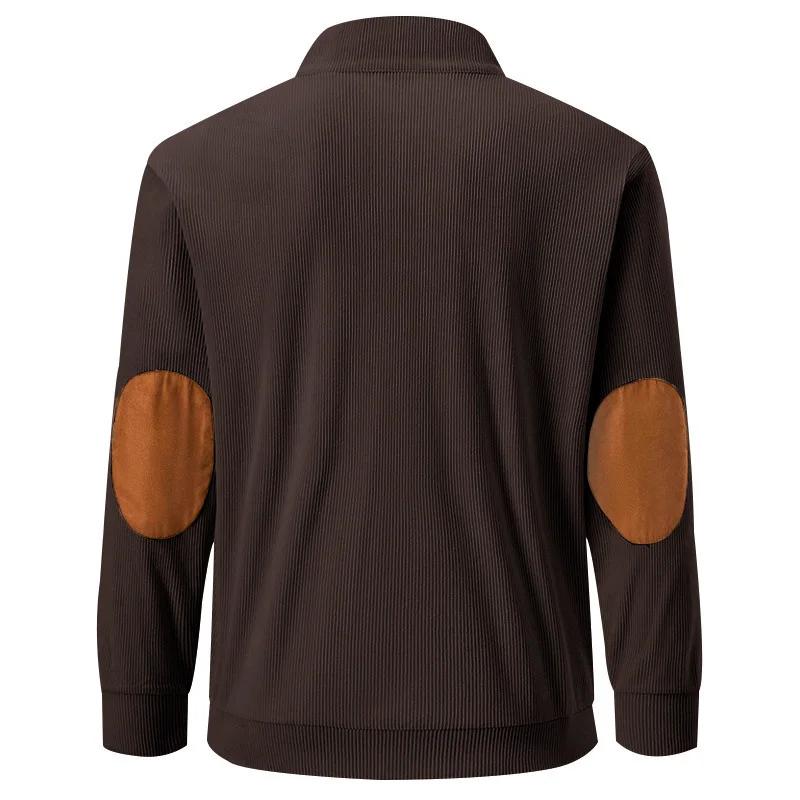 American Style Loose Sweatshirts Spring Autumn Men's Vintage Corduroy Stand-Up Collar Contrast Patchwork Casual Long-Sleeved Sweatshirt