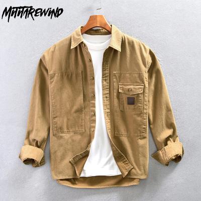 Japanese Style Long Sleeve Cargo Shirts for Male Spring and Autumn Streetwear Loose Shirt 100% Cotton Button Shirt Casual Overshirt