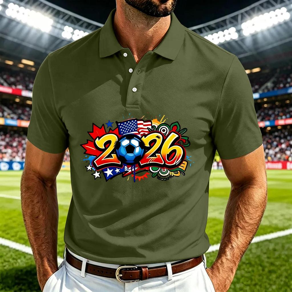 Men's Casual Soccer Graphic Polo Shirt Quick-Dry Breathable Mesh Lightweight Short Sleeve Top with Collared Neck for Outdoor Sports
