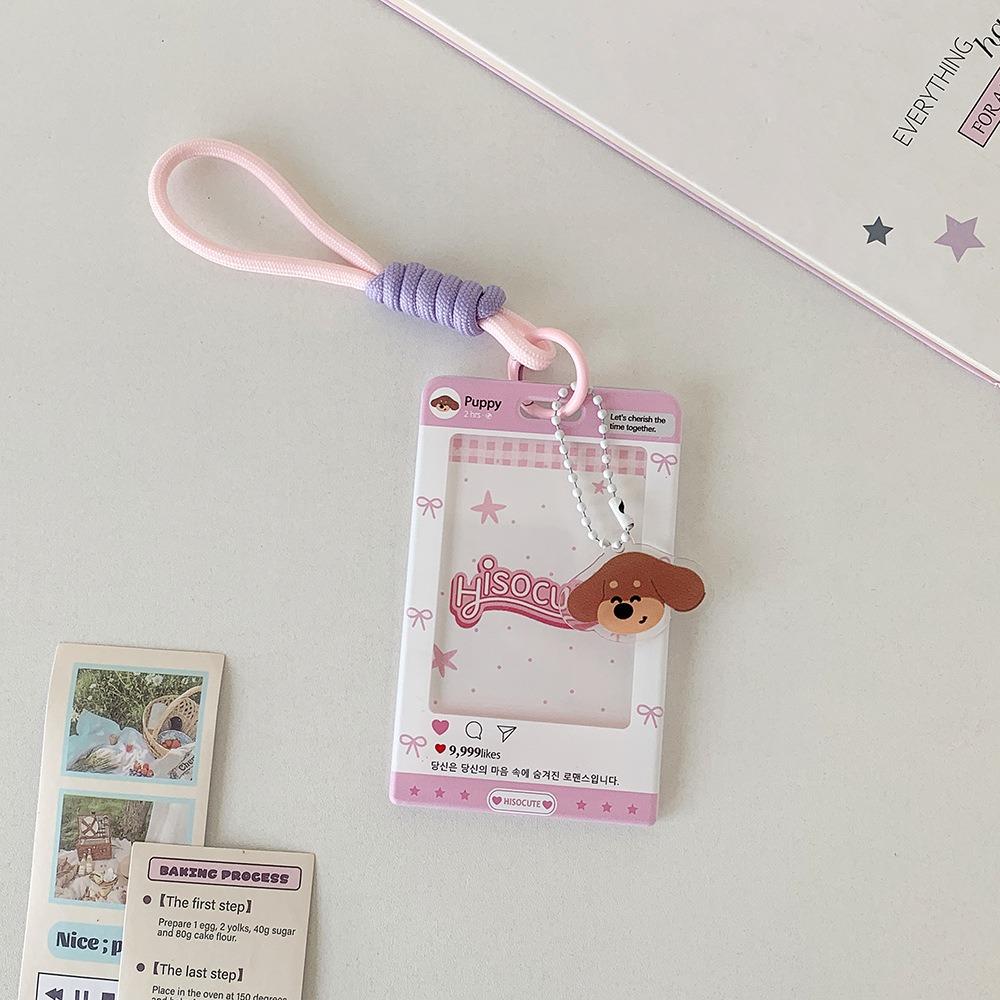 Portable Sliding Keychain Card Holder with Transparent Window Wristlet Lanyard K-Pop Idol Photo Card Storage Case Bag Pendant